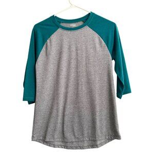 New Danskin Women’s Raglan Baseball Tee T Shirt Size Small Gray Teal 3/4 Sleeve